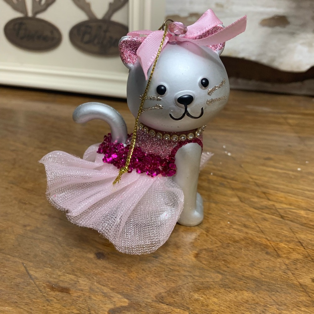 Silver and Pink Cat Ornament